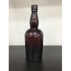 ANTIQUE Brown Glass Bottle - Hand Applied Top - 25.5 cm Tall 