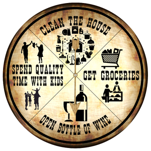 Open the Wine Spinner Tin Sign - Round - Wine or Housework?