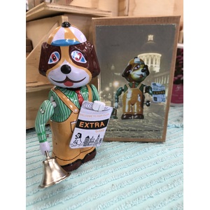 Dog with Bell Wind Up Tin Toy | Newspaper Seller | Collectable Retro