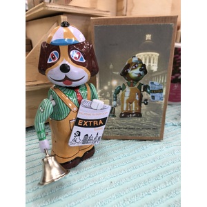 Dog with Bell Tin Toy - Wind Up - Collectable Retro - Newspaper Seller