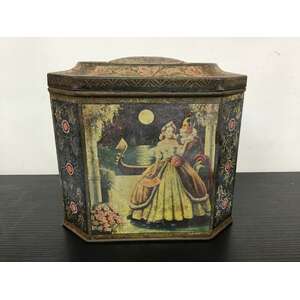 VINTAGE Hinged Lid Biscuit Tin - Venetian Couple 
