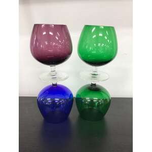 RETRO Brandy Balloon Set - Coloured Glass - Lot of 4 - Small 