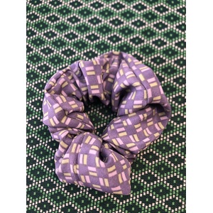 Retro Fabric Scrunchie - Purple & Green Print - Hand Made - Suitable for BIG HAIR