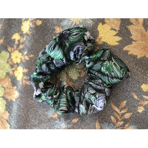 Retro Fabric Scrunchie - Green & Blue Floral - Hand Made - Suitable for BIG HAIR