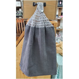 Grey Crochet Top Hanging Hand Towel - Double  - Handmade
