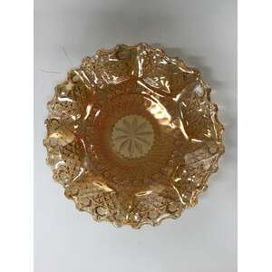VINTAGE Sowerby Marigold Carnival Glass Dish - Hobnail & Button 