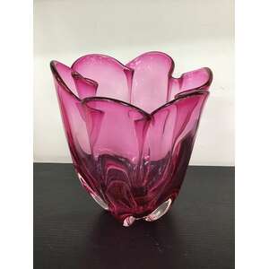 MIDCENTURY Modern Cranberry Pink Art Glass Vase - Hand Blown - Large 20 cm Tall 