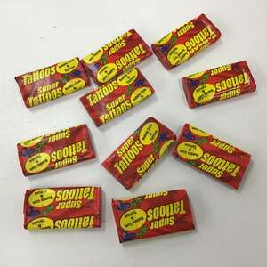 Lot of 10 Super Tattoos - Bubble Gum Tattoo - Retro Lolly