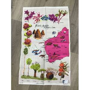 VINTAGE Souvenir Tea Towel - Western Australia The Progress State 