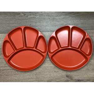 RETRO Melamine Serving Plate - Divided - Orange - Lot of 2 - Made in Japan 