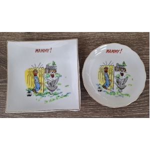 VINTAGE Caricature Pin Dishes - Pair - Made in Japan 