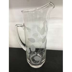 VINTAGE Rose Etched Glass Pitcher Jug 