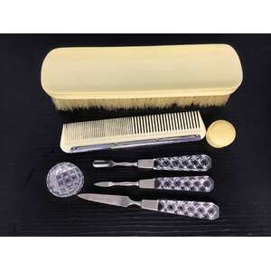 VINTAGE Vanity Items | Crystal & Xylonite | Manicure Set Comb Brush