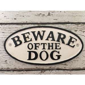 Beware of the Dog Sign - Cast Iron - Oval - Vintage Style