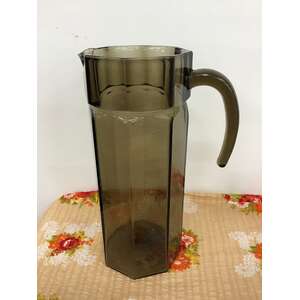 RETRO Smoked Brown Glass Jug - 26.5 cm Tall - Made in France - Octagonal Shape