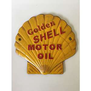 Gold Shell Motor Oil Sign - Cast Iron - Clam Shell Shape - 17 cm 
