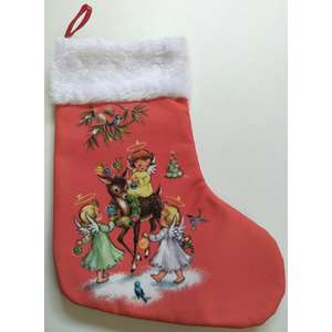 Christmas Stocking - Vintage Inspired - Angels & Reindeer