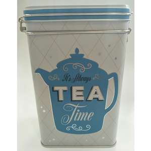 Tea Storage Tin - It's Always Tea Time - Clip Top - Retro 