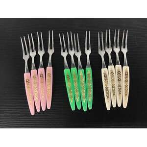 Vintage Cocktail Forks x 12 | Pink Green White Handles | Made in Japan