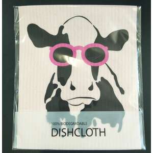 Reusable & Compostable Dish Cloth - Retro Kitchen - Pink Cow Design