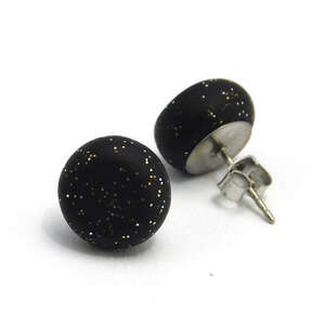 Polymer Stud Earrings - Basic Range - Black With Light Sparkle - On A Whim Designs