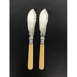 VINTAGE Faux Bone Handled Fish Knife x 2  - Etched Blade