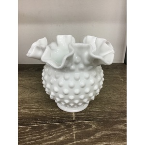 Fenton Milk Glass Vase or Bowl - Hobnail w Ruffled Rim - 12.5 cm Diameter