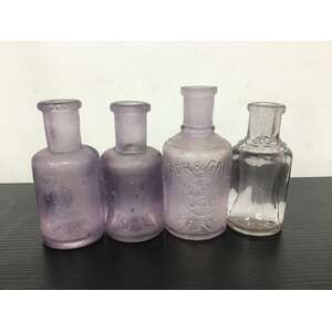 VINTAGE Purple Glass Bottles x 4 - Small Size 