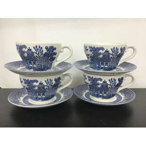 Churchill England Blue Willow Cup Duo's x 4