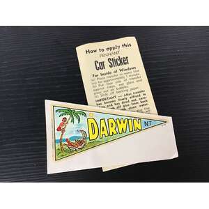VINTAGE Souvenir Car Sticker Decal - Darwin NT - Flag Shaped 
