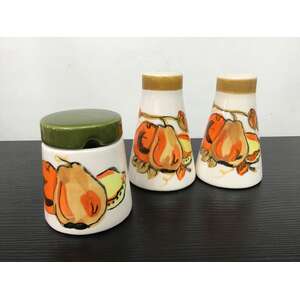 RETRO Las Frutas Salt & Pepper Shakers w Mustard Pot - Made in Japan 