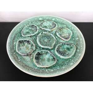 VINTAGE MCM Niderviller Majolica Oyster Plate - Green Mousse - France - 25 cm Diameter 