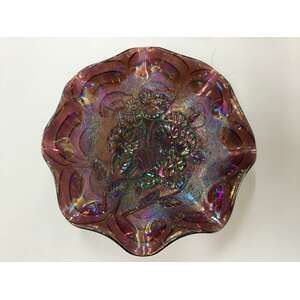 ANTIQUE Imperial Carnival Glass Bowl - 9" Pansy Bowl - Purple