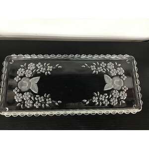 RETRO Glass Rectangular Serving Plate - Walther - Rose & Red Centered Flowers 