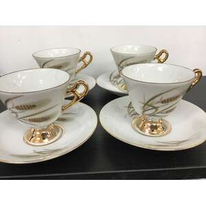 VINTAGE Demitasse Cup & Saucers - Gold Wheat Pattern - Japan - Lot of 4