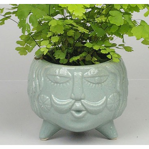 Teal Ceramic Face Planter Pot