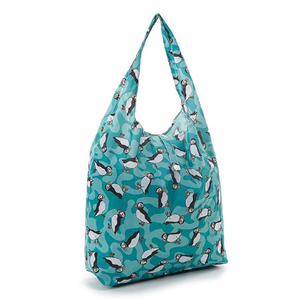 Teal Puffins Shopper Bag - Foldable - Durable Eco Friendly