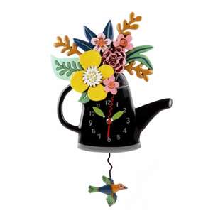 Blossoms Black Teapot - Pendulum Clock - Michelle Allen Designs