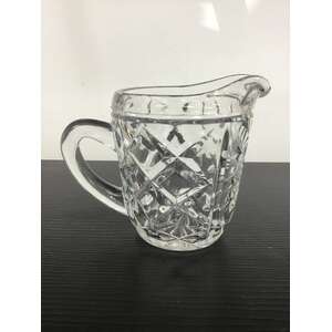 VINTAGE Glass Creamer Jug - 9 cm Tall - Diamond & Star Pattern