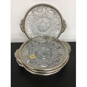 VINTAGE RCR Crystal Plates w Silver Plate Rim x 4 - 15.5 cm Diameter