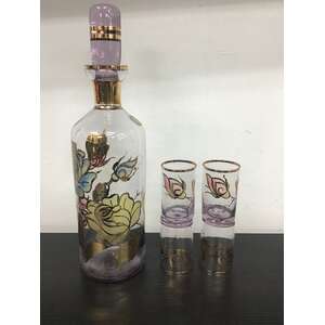 RETRO Purple Rose Bohemia Glass Decanter & Glass Set 