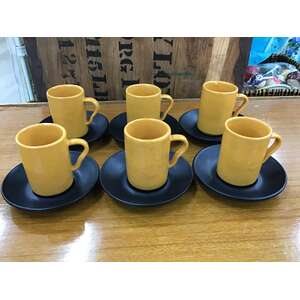 RETRO Ray Cook Orange & Black Cup Set x 6 - Australian Pottery 
