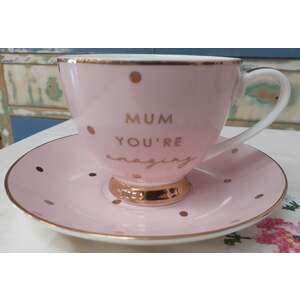 Mum You're Amazing Tea Cup and Saucer Set - Dotty