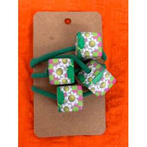 Retro Bobble Hair Ties - Green & Pink Daisy Cubes