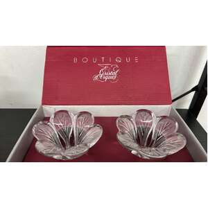 Vintage Cristal D'Arques Pair Siracusa Candle Holders - Flowers France