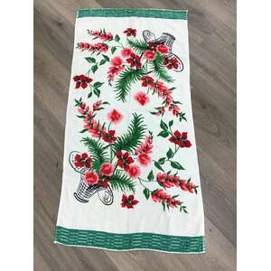 VINTAGE Supertex Bath Towel - Basket of Red Flowers - 58 x 120 cm