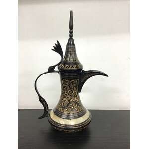 VINTAGE Brass & Inlaid MOP Coffee Pot - 23 cm Tall 