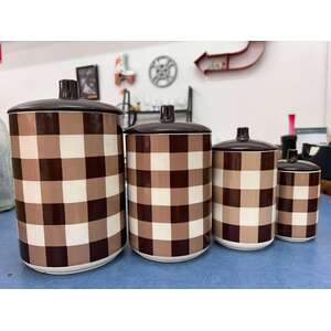 VINTAGE Ceramic Canister Set - Gingham by Webb - Japan - Set of 4