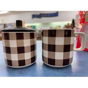 VINTAGE Ceramic Sugar & Creamer Set - Gingham by Webb - Japan 