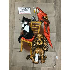 Vintage Pets at the Vets Tea Towel - Cotton Linen Blend 
